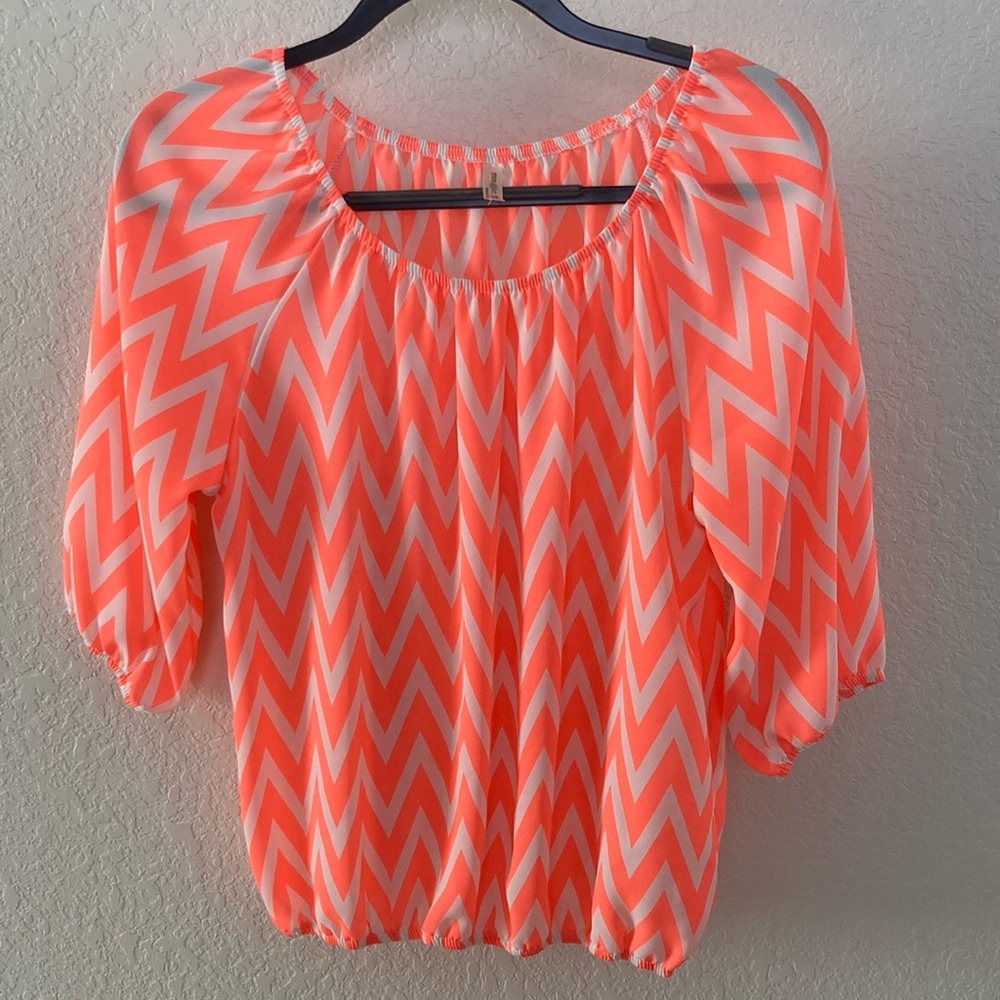 Magic Fit Bright Coral Chevron Blouse